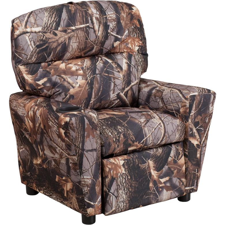 Kids Contemporary Camouflaged Fabric Recliner with Cup Holder