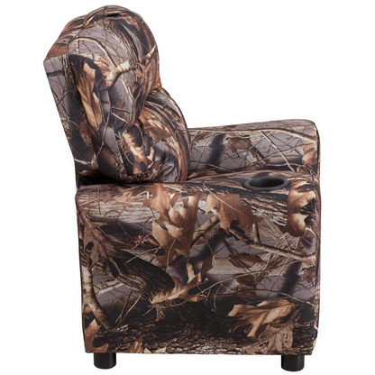 Kids Contemporary Camouflaged Fabric Recliner with Cup Holder