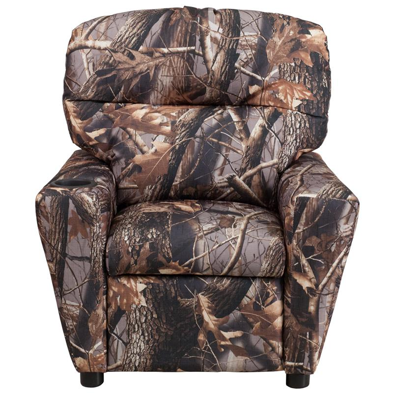 Kids Contemporary Camouflaged Fabric Recliner with Cup Holder