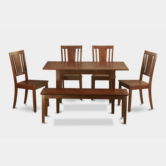 6  Pc  Small  Kitchen  nook  Dining  set  -Table  with  Leaf  and  4  Chairs  plus  Bench