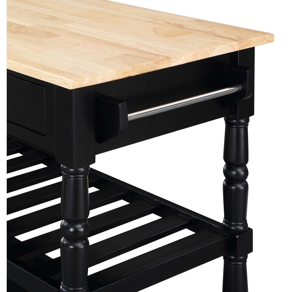 French Country 3 Tier Butcher Block Kitchen Cart with Drawers, Butcher Block/Black