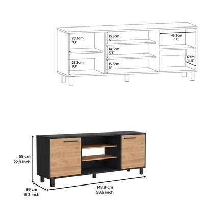 Tv Stand, Two Cabinets, Three Shelves, Five Legs, Four Shelves