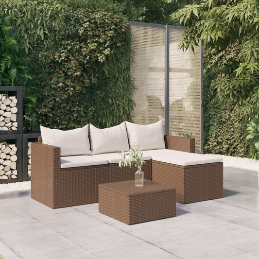 Patio Lounge Set Brown Poly Rattan