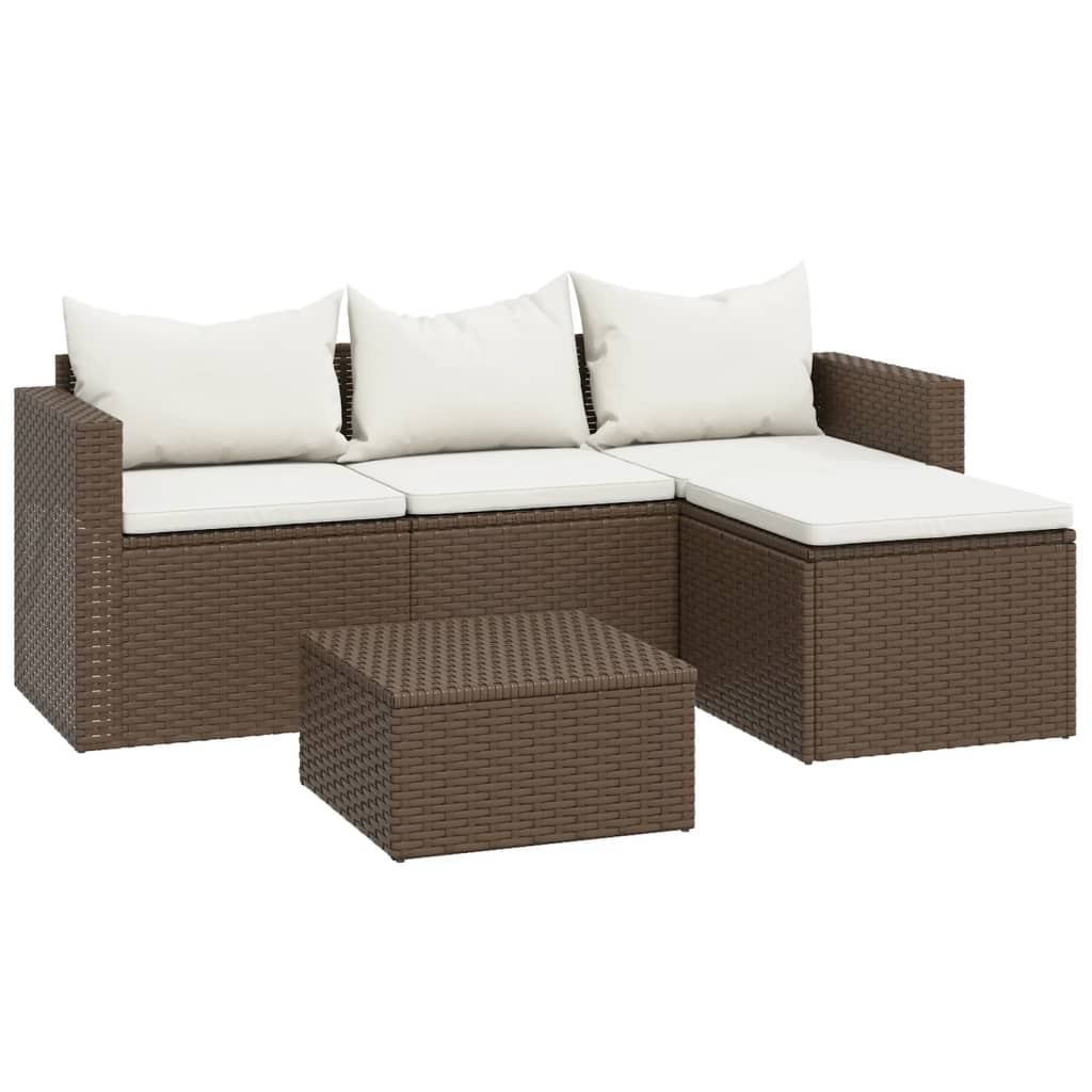 Patio Lounge Set Brown Poly Rattan