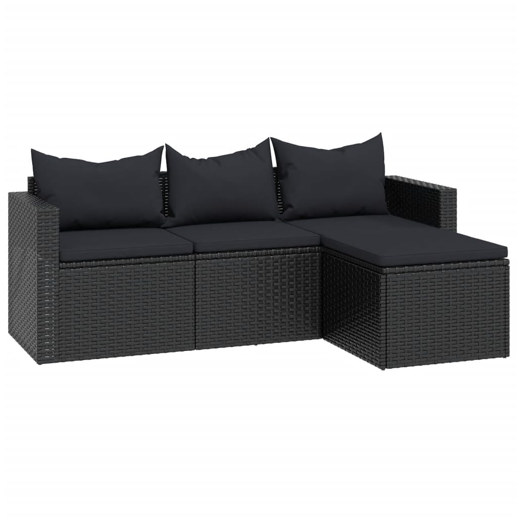 Patio Lounge Set Black Poly Rattan