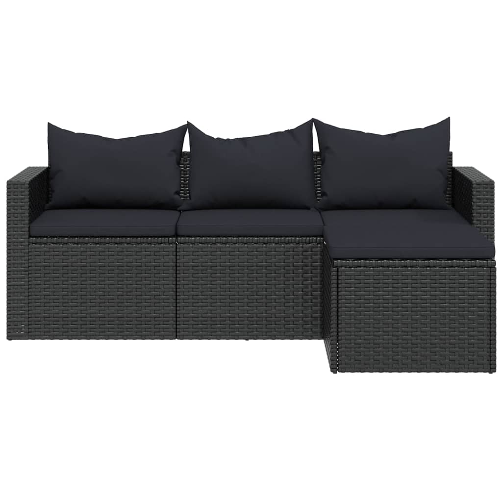 Patio Lounge Set Black Poly Rattan