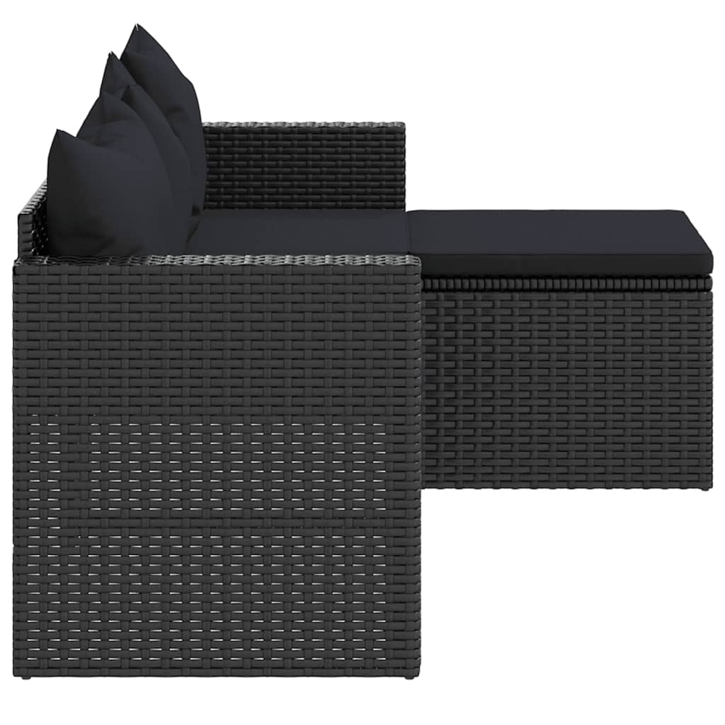 Patio Lounge Set Black Poly Rattan