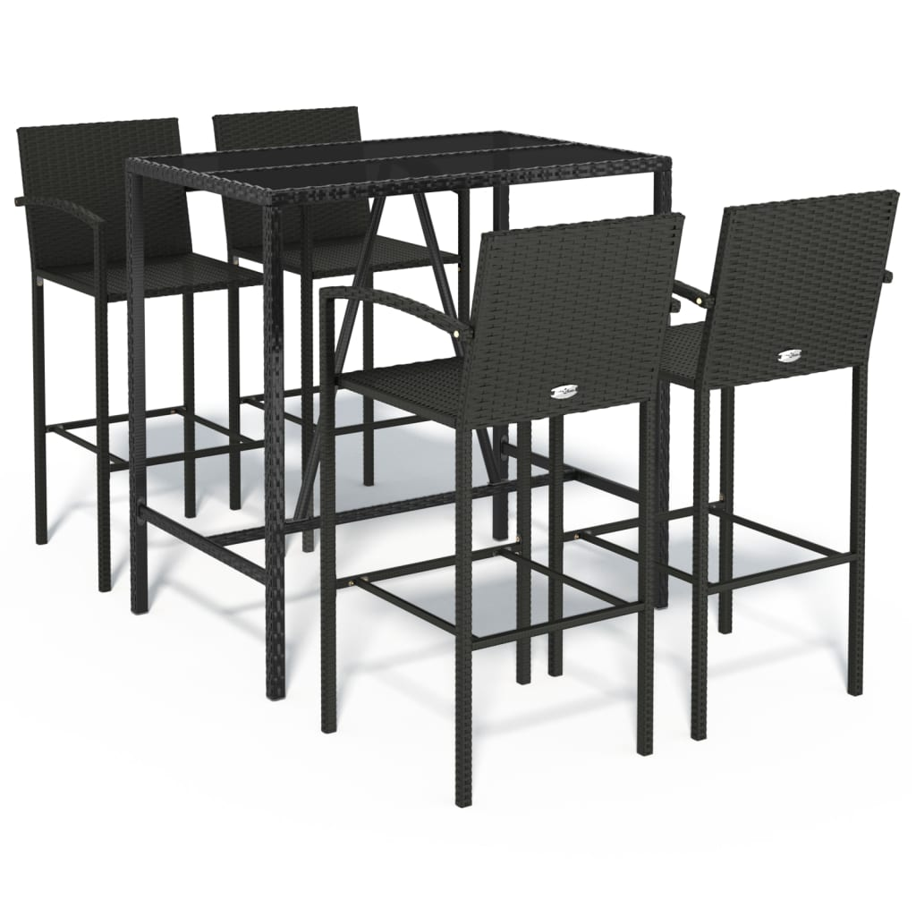 5 Piece Patio Bar Set Black Poly Rattan