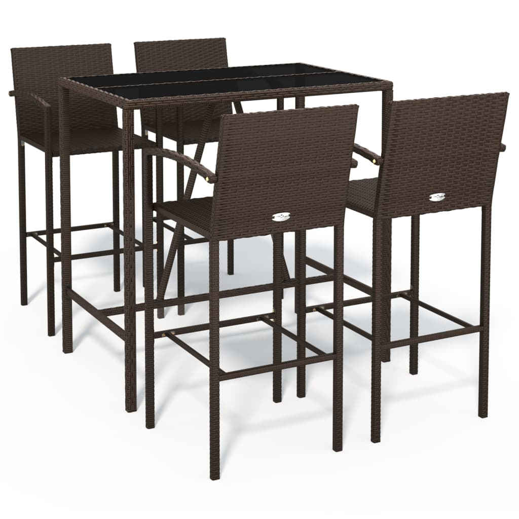 5 Piece Patio Bar Set Brown Poly Rattan