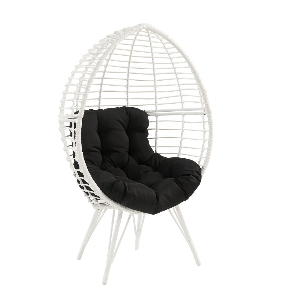 Galzed Patio Lounge Chair, Black Fabric & White Wicker