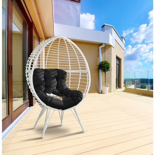 Galzed Patio Lounge Chair, Black Fabric & White Wicker