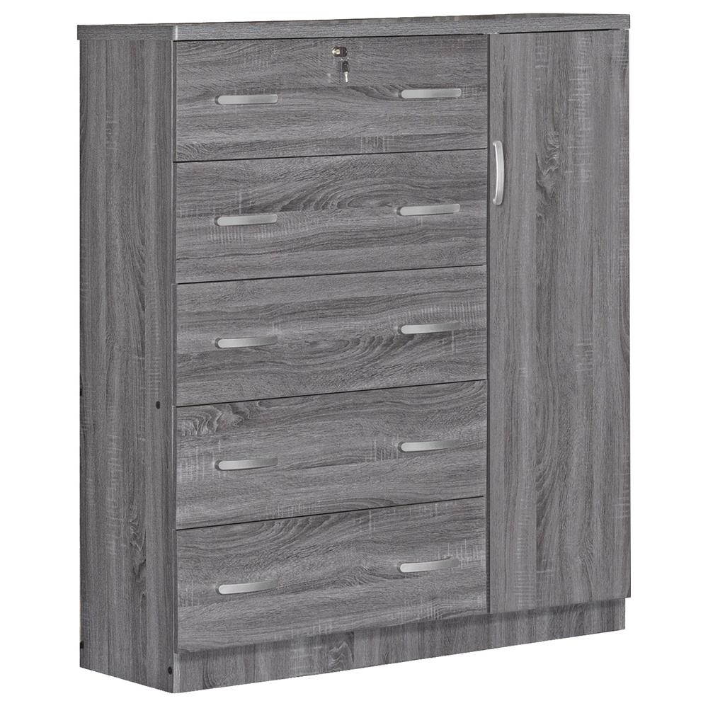 Sofie 5 Drawer Wooden Tall Chest Wardrobe in Gray