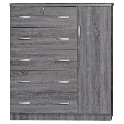 Sofie 5 Drawer Wooden Tall Chest Wardrobe in Gray