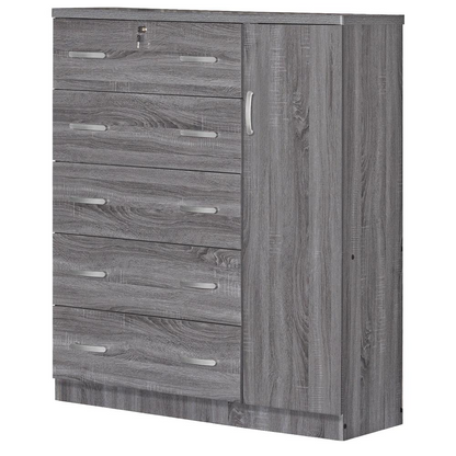 Sofie 5 Drawer Wooden Tall Chest Wardrobe in Gray