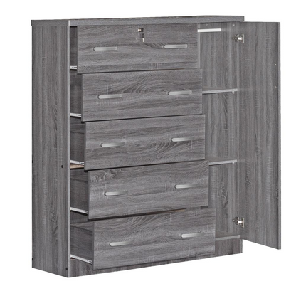 Sofie 5 Drawer Wooden Tall Chest Wardrobe in Gray