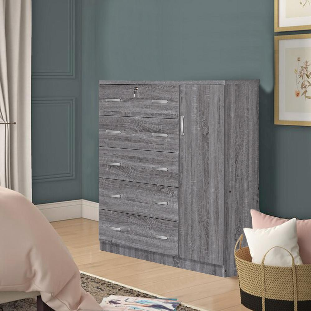 Sofie 5 Drawer Wooden Tall Chest Wardrobe in Gray