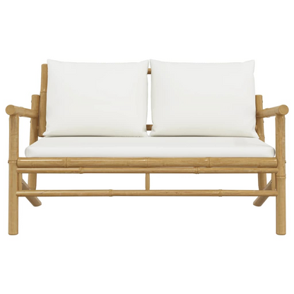 Patio Bench with Cream White Cushions Bamboo