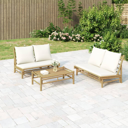 Patio Bench with Cream White Cushions Bamboo