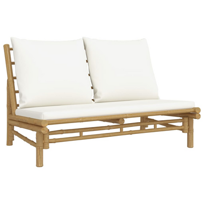 Patio Bench with Cream White Cushions Bamboo