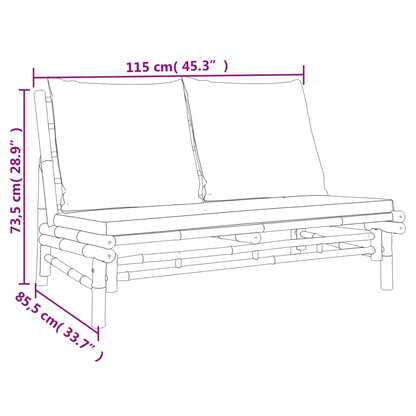 Patio Bench with Cream White Cushions Bamboo