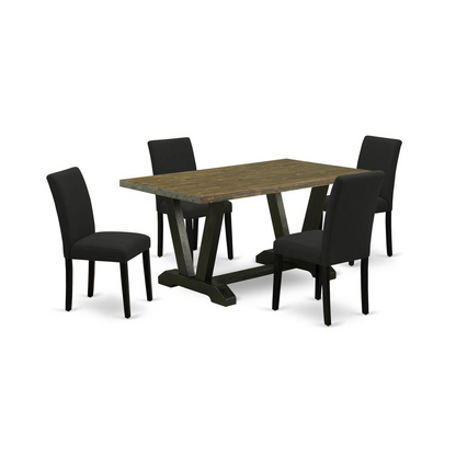 5-Pc Dining Table Set Includes 4 Dining Room Chairs with Upholstered Seat and High Back and a Rectangular Kitchen Dining Table - Black Finish