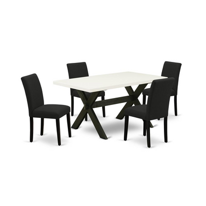 5-Piece Dining Room Set Includes 4 Kitchen Chairs with Upholstered Seat and High Back and a Rectangular Dining Room Table - Black Finish