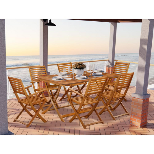 7 Piece Innovative Outside Patio Set- Excellent for The Shore, Camping, Picnics - Gorgeous Outdoor Patio Table with 6 Outdoor Patio ArmChairs- Natural Oil Finish