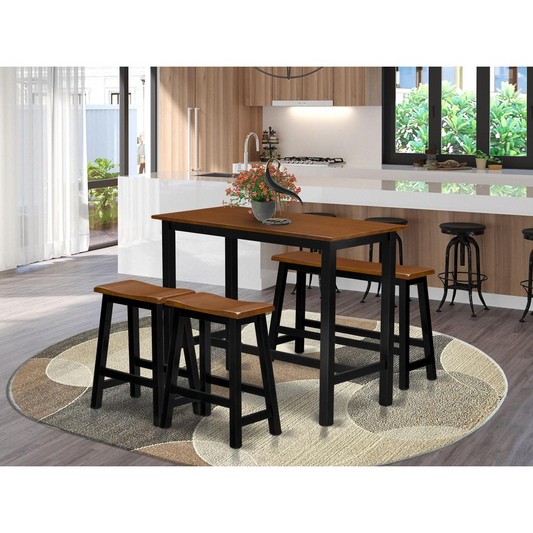 4 Piece Kitchen Dining Table Set Contains a Dining Room Table, 2 Stools with a Dining Table Bench - Black & Cherry Finish