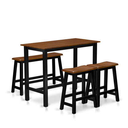 4 Piece Kitchen Dining Table Set Contains a Dining Room Table, 2 Stools with a Dining Table Bench - Black & Cherry Finish