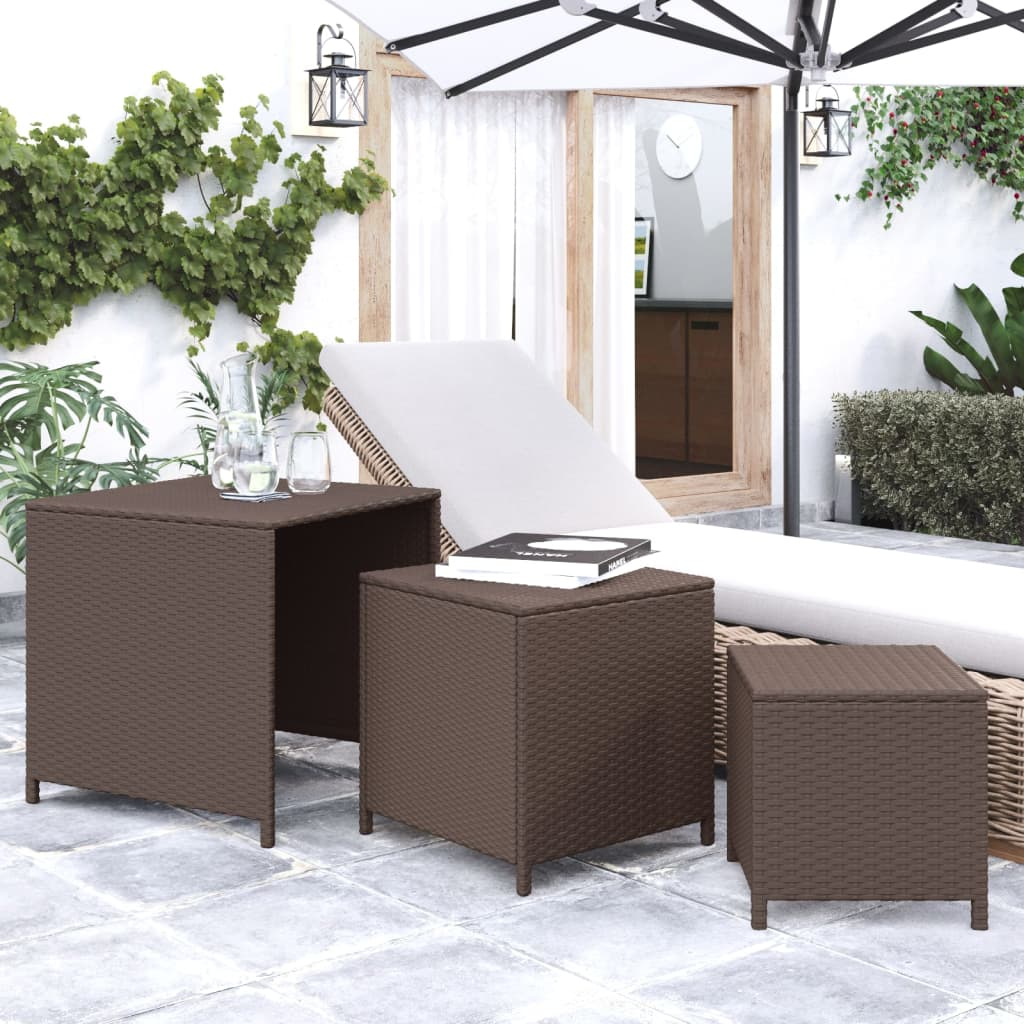 Nesting Tables 3 pcs Brown Poly Rattan