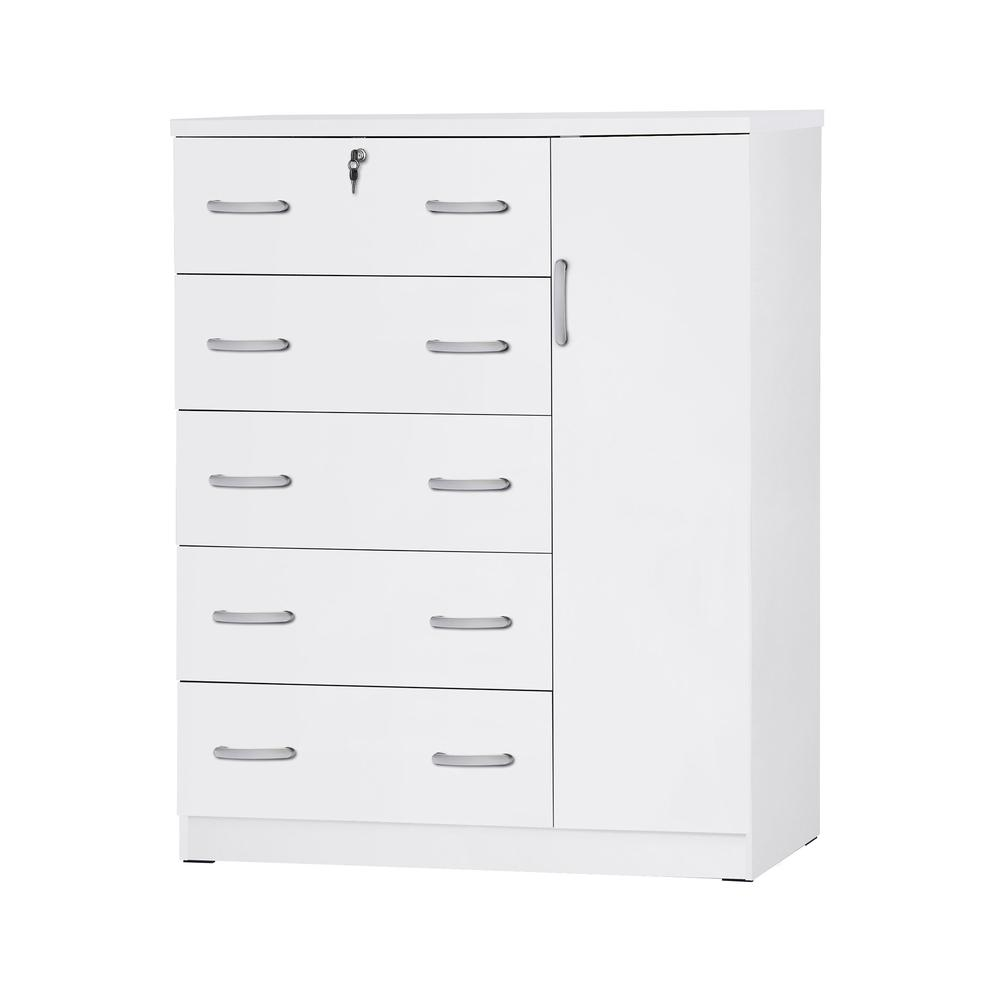 Sofie 5 Drawer Wooden Tall Chest Wardrobe in White