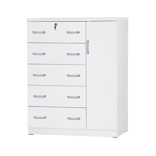 Sofie 5 Drawer Wooden Tall Chest Wardrobe in White