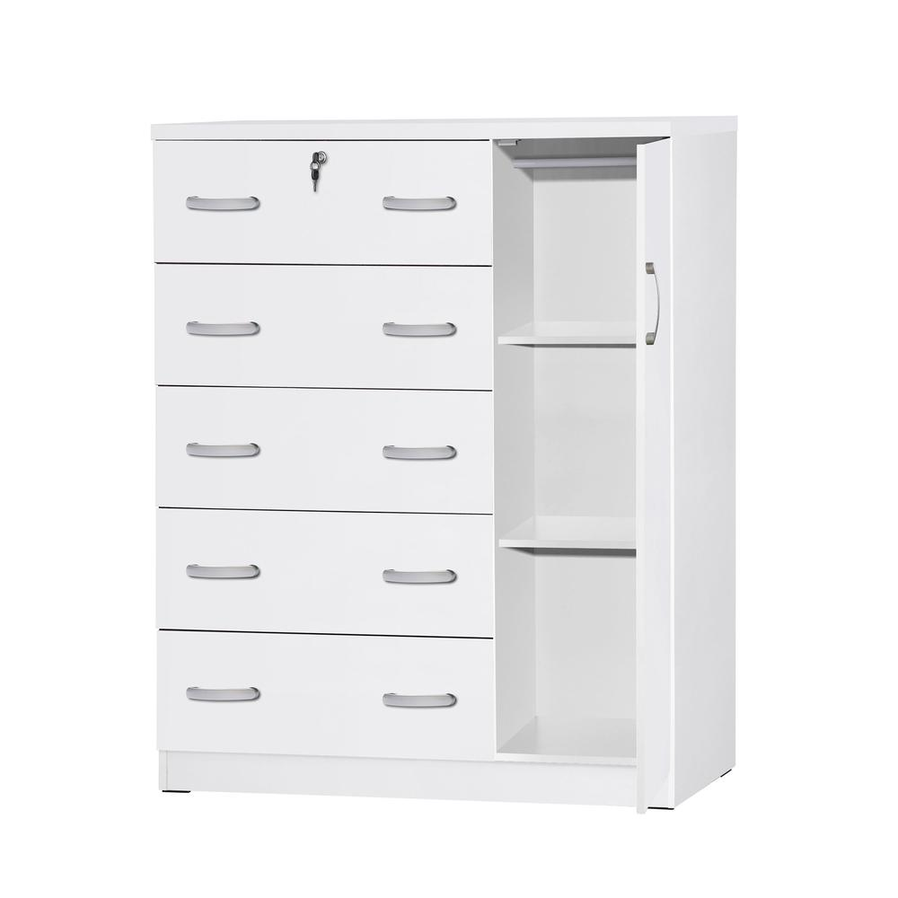 Sofie 5 Drawer Wooden Tall Chest Wardrobe in White