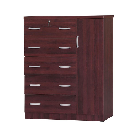 Sofie 5 Drawer Wooden Tall Chest Wardrobe in Mahogany