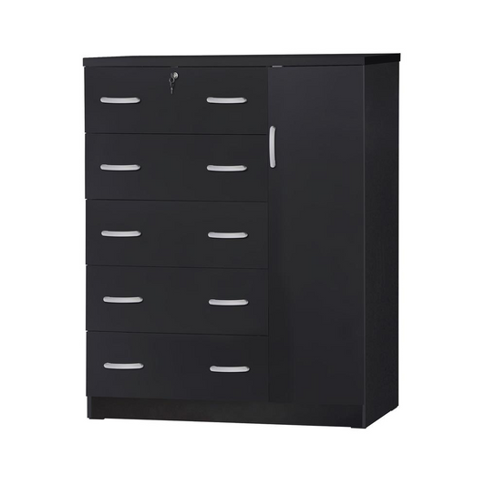 Sofie 5 Drawer Wooden Tall Chest Wardrobe in Black