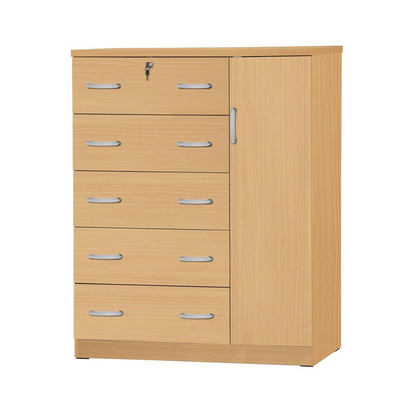 Sofie 5 Drawer Wooden Tall Chest Wardrobe in Beech