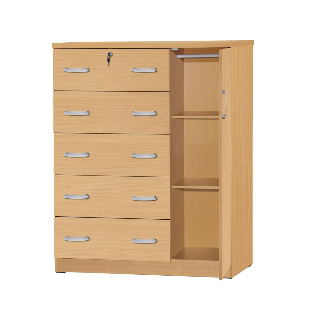 Sofie 5 Drawer Wooden Tall Chest Wardrobe in Beech