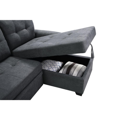 Connor Dark Gray Fabric Reversible Sectional Sleeper Sofa Chaise with Storage