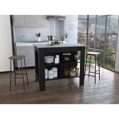 Delos Kitchen Island - Black/Ibiza Marble