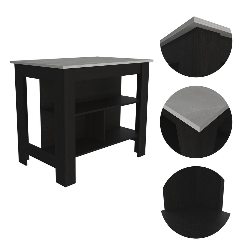 Delos Kitchen Island - Black/Ibiza Marble