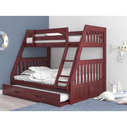 Mission Twin over Full Bunk Bed with Roll Out Twin Trundle Bed