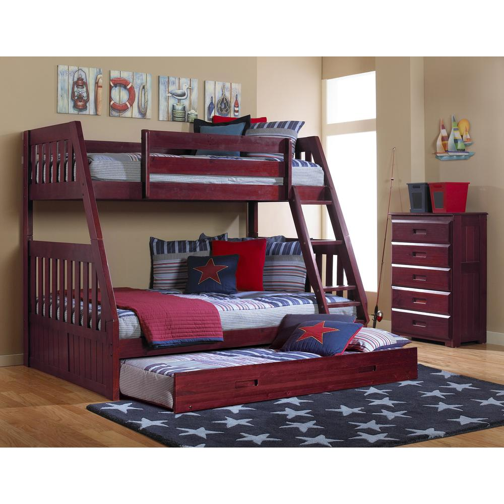 Mission Twin over Full Bunk Bed with Roll Out Twin Trundle Bed