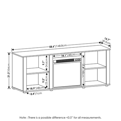 Furinno Classic 60 Inch TV Stand with Fireplace, Americano